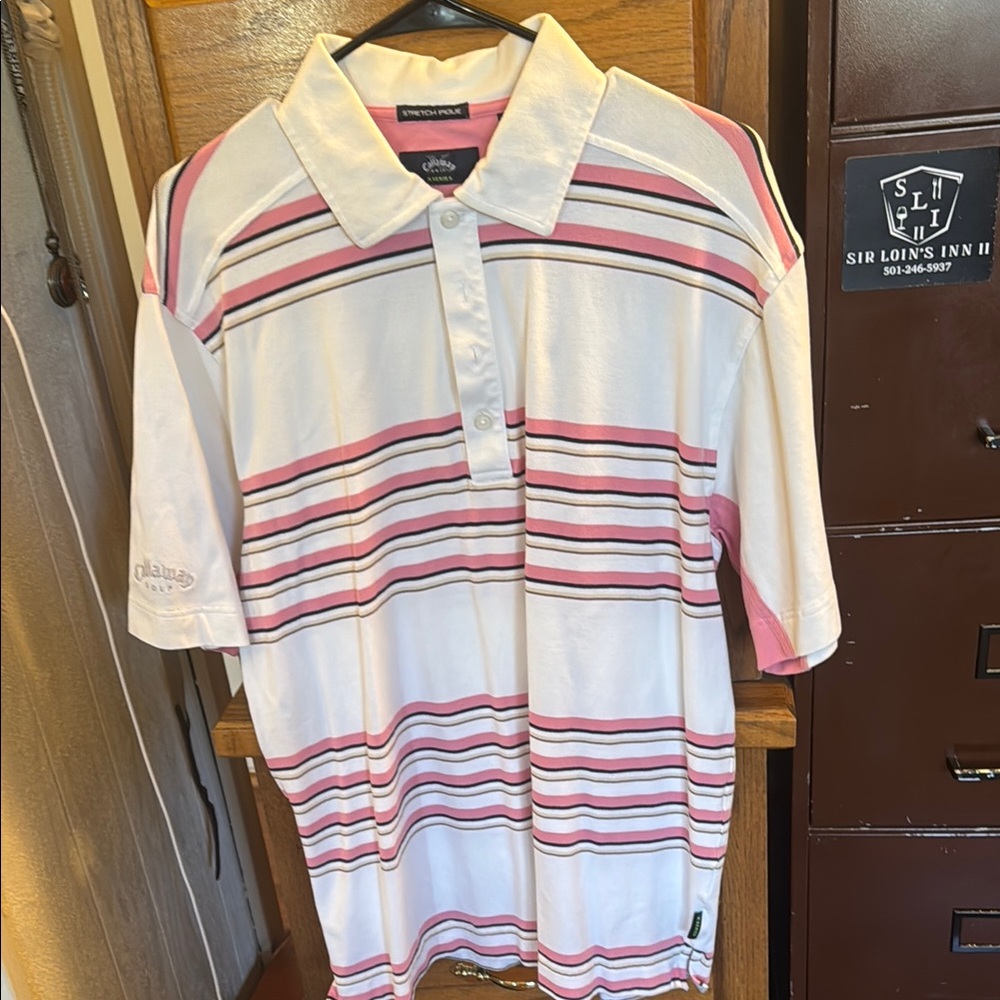 Callaway Pink and White Striped Polo Shirt
